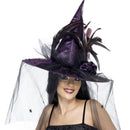 Witch Hat Adult Purple Feathers Netting Halloween Costume 3