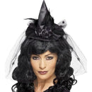 Witch Hat Mini Adult Black Costume Accessory Headband Feathers Netting 1