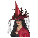 Witches Hat Adult Deep Red Net and Feathers 1