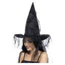 Witch's Adult Black Hat with Netting - Perfect for Spooky Occasions 2