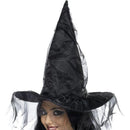 Witch's Adult Black Hat with Netting - Perfect for Spooky Occasions 1