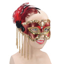 Womens Red Satin Mask & Feathers Eye Masks Female Halloween Costume 1