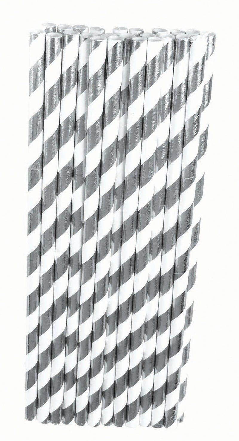 Silver White Paper Straws 24pack_1 X82934