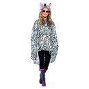 Zebra Party Festival Poncho Adult White Black Drawstring Bag 2