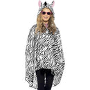 Zebra Party Festival Poncho Adult White Black Drawstring Bag 1