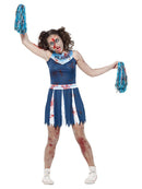 Zombie Cheerleader Costume Teen Blooded Blue Dress and Pom Poms 4