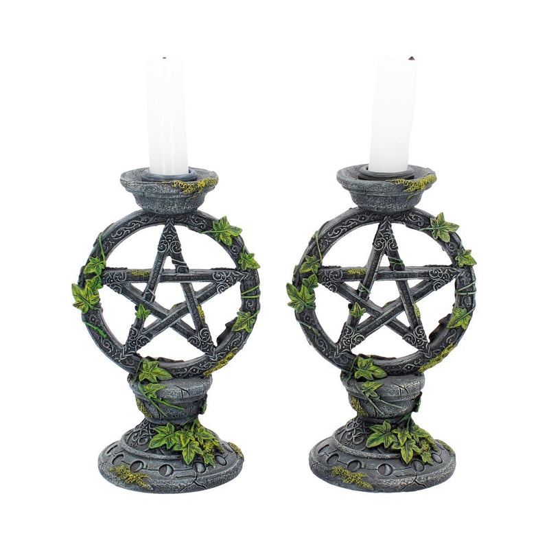 Set of 2 Wiccan Pentagram Candlesticks Witch Candle Holders 15cm