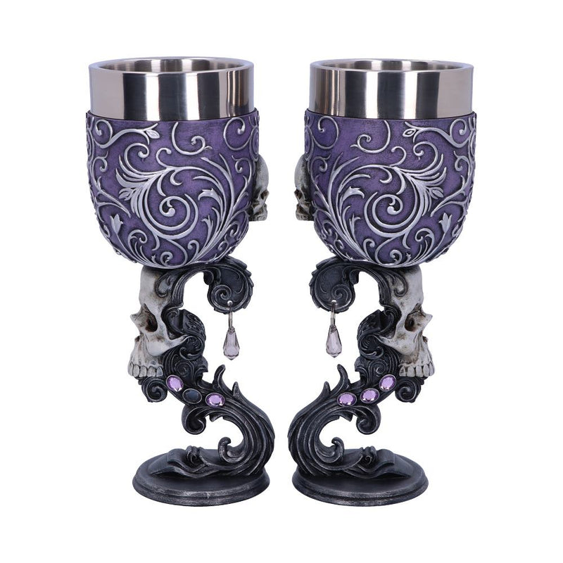 Deaths Desire Twin Skull Heart Set of Two Goblets 18.5cm 2