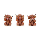 Three Wise Highland Cow Figurines Cows 9.6cm