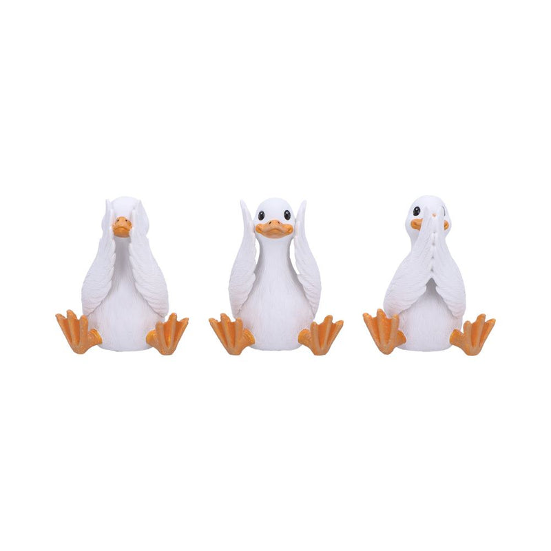 Three Wise Goofy Geese Figurines in See no Hear Speak Evil Poses 8.5cm
