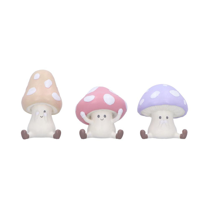 Three Wise Multicoloured Toadstool Figurines in See no Hear Speak evil poses Toadstools 8.5cm
