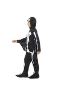 Bat Skeleton Costume Kids Attached Wings Black White Bodysuit