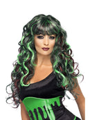 Blood Drip Monster Wig Ladies Green Black Long Hair 2