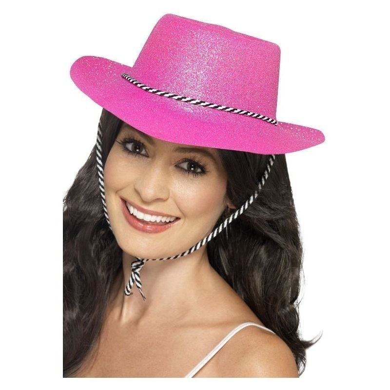 Cowboy Glitter Hat Adult Neon Pink_2 