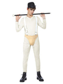 Cult Classic Clockwork Orange Costume Mens White Bodysuit Pants Braces and Hat