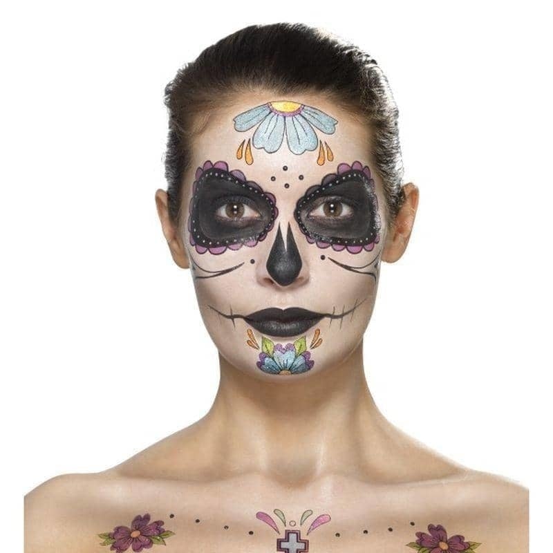 Day Of The Dead Face Tattoo Transfers Kit Aqua Adult Multi_1 sm-41569