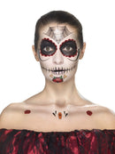 Day Of The Dead Face Tattoo Transfers Kit Aqua Adult Red Black 6