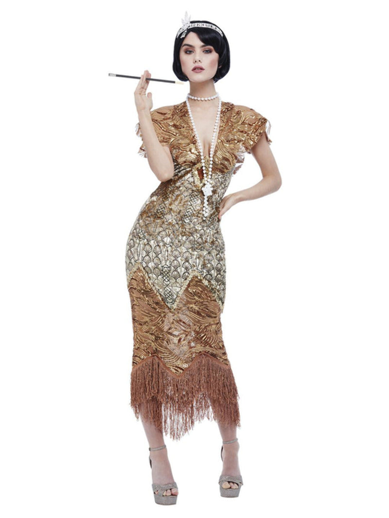 Deluxe 20s Sequin Flapper Costume Adult Gold Dress