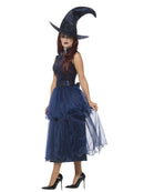 Midnight Witch Costume Blue Deluxe Dress Belt Lenticular 3D Print Brooch and Pointy Hat