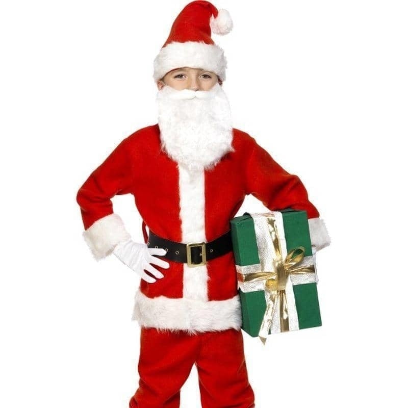 Deluxe Santa Costume & Beard Kids Red White_1 sm-34584L