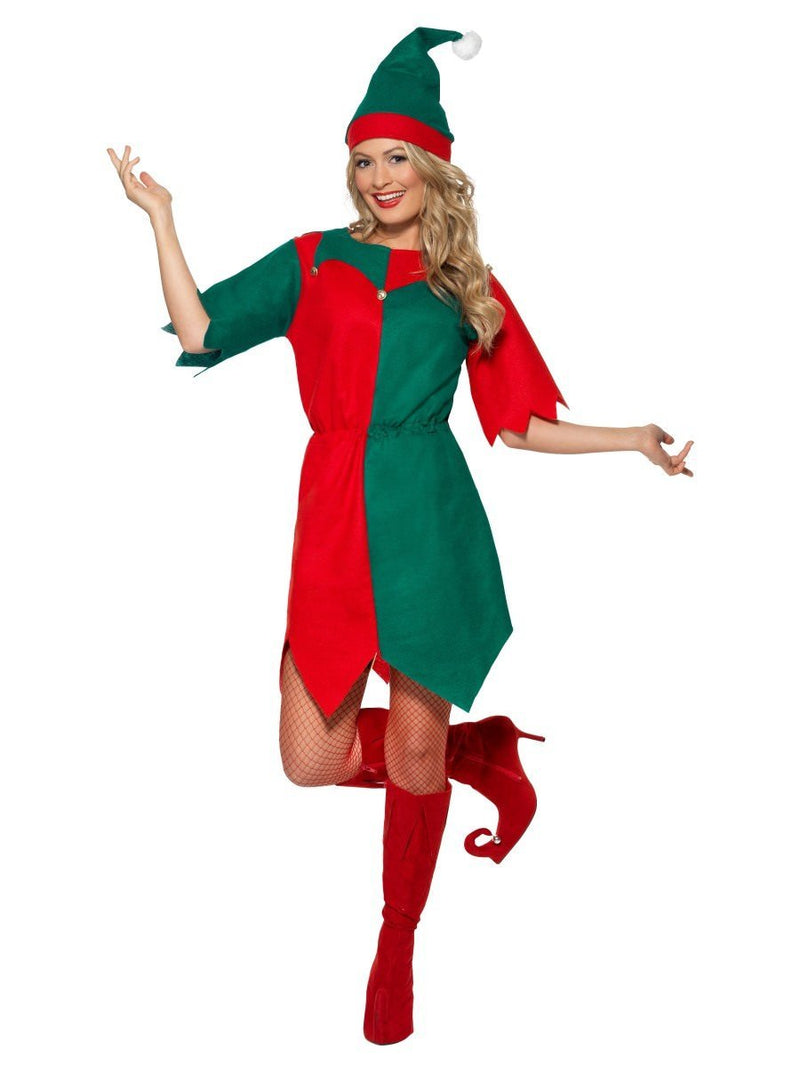 Elf Costume Ladies Red Green Tunic Hat Bells