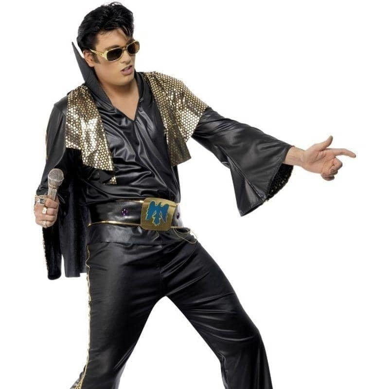 Elvis Costume Adult Black Gold Jumpsuit 1 sm-29150L MAD Fancy Dress