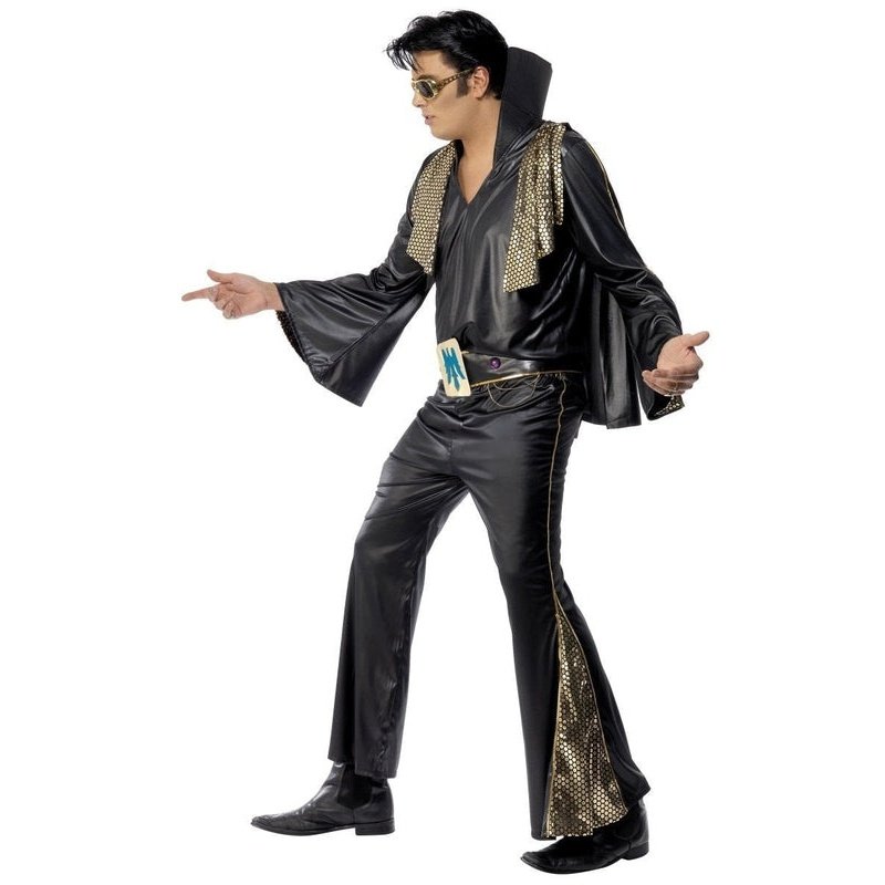 Elvis Costume Adult Black Gold Jumpsuit 3 MAD Fancy Dress