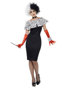 Cruella Devile Costume Evil Madame Ladies Black Dress
