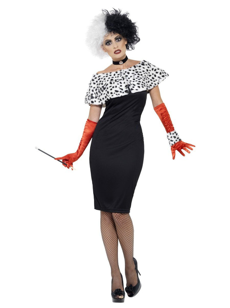 Cruella Devile Evil Madame Costume Adult Black White Dress