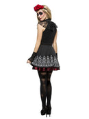 Fever Day of the Dead Costume Adult Black Dress Attached Underskirt Rose Headband 3