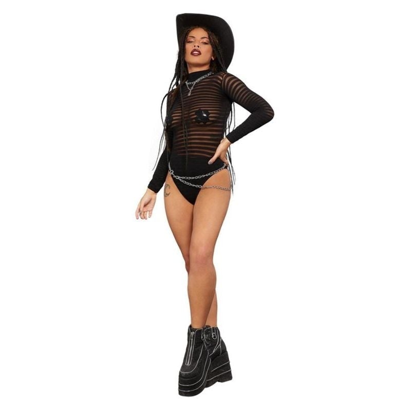 Fever Long Sleeve Striped Bodysuit Black_1 sm-61986