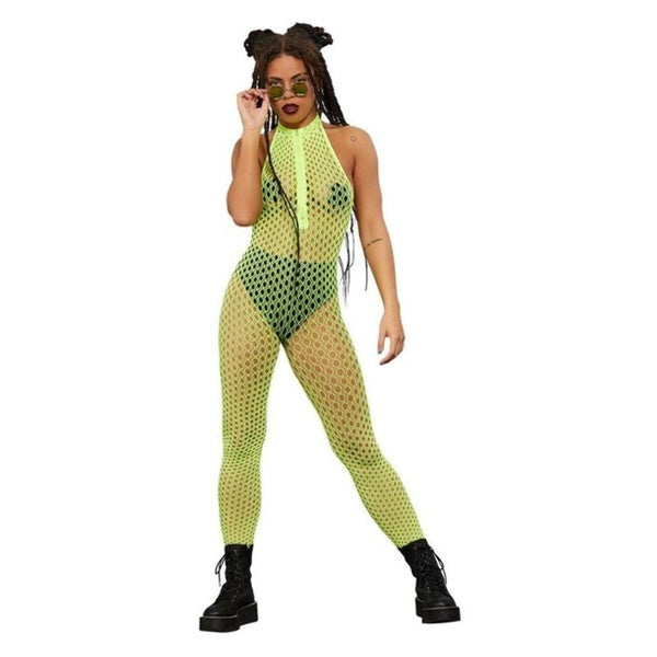 Fever Sleeveless Zipped Bodystocking Adult Neon Yellow Fever Sleeveless Zipped Bodystocking Adult Neon Yellow