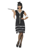 Flapper Costume Ladies Black Dress Headband and White Faux Fur Stole