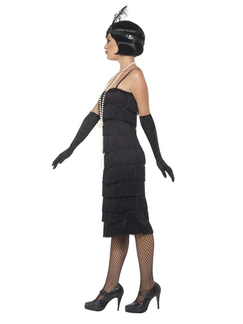 Long Black Flapper Costume Adult Dress Gloves Headband