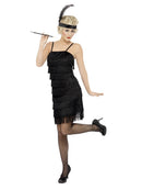 Fringe Flapper Costume Adult Black Dress Head Piece with Feather 1
