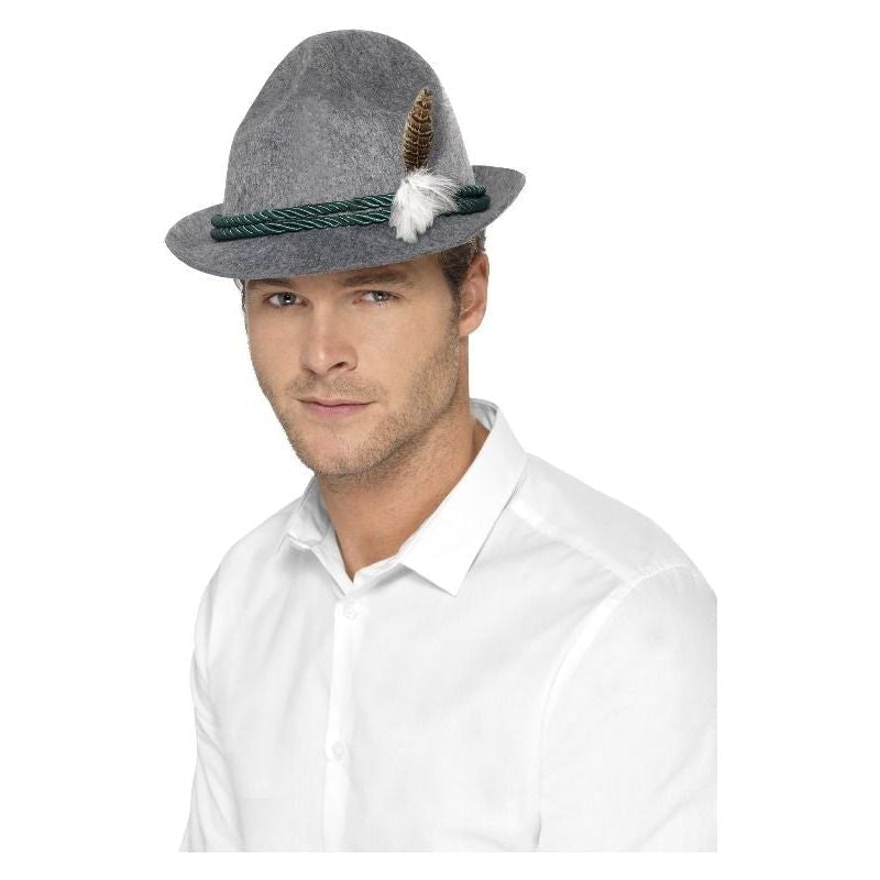 German Trenker Hat With Feather Adult Grey_2 