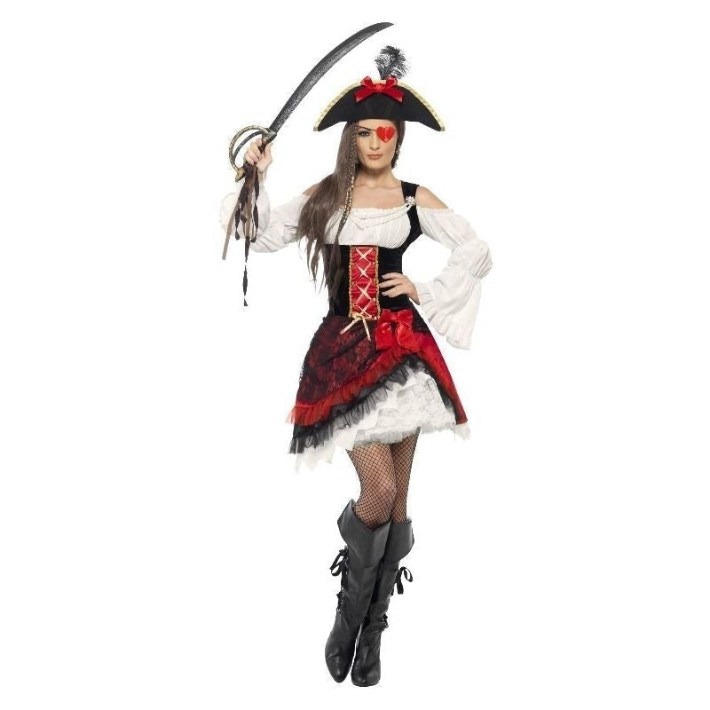 Glamorous Lady Pirate Costume Adult White Black Red_4 