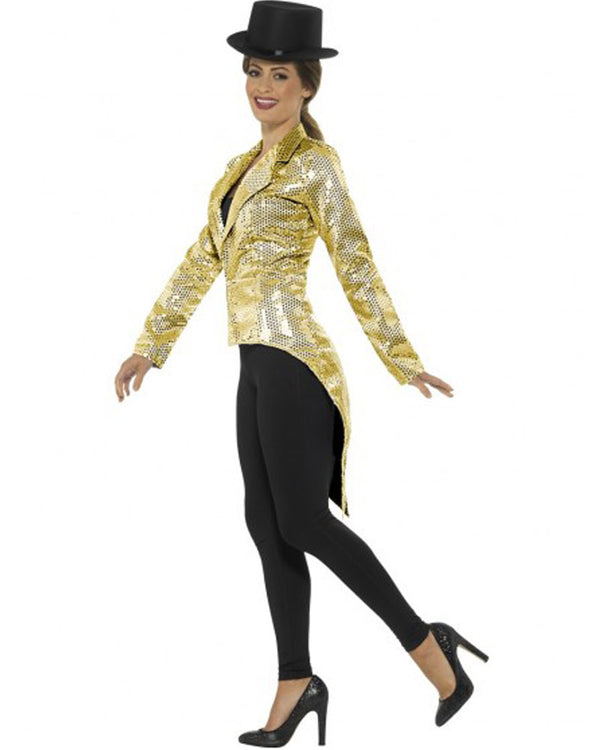 Sequin Tailcoat Jacket Ladies Adult Gold 4 MAD Fancy Dress
