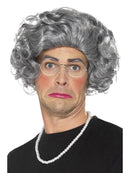 Granny Kit Adult Grey Wig Glasses Pearl Necklace