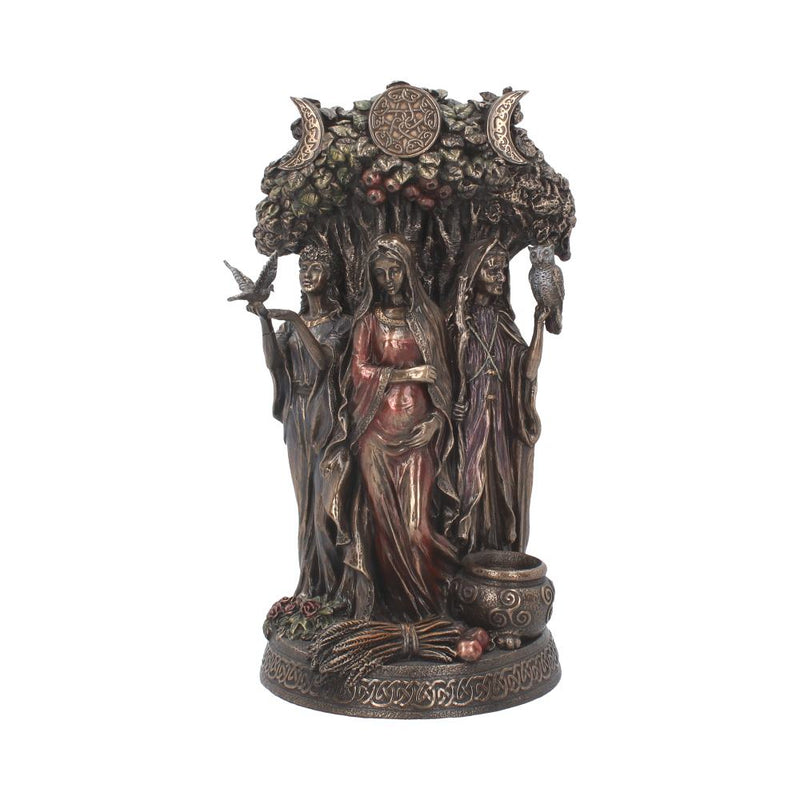 Bronzed Maiden Mother Crone Triple Moon Figurine