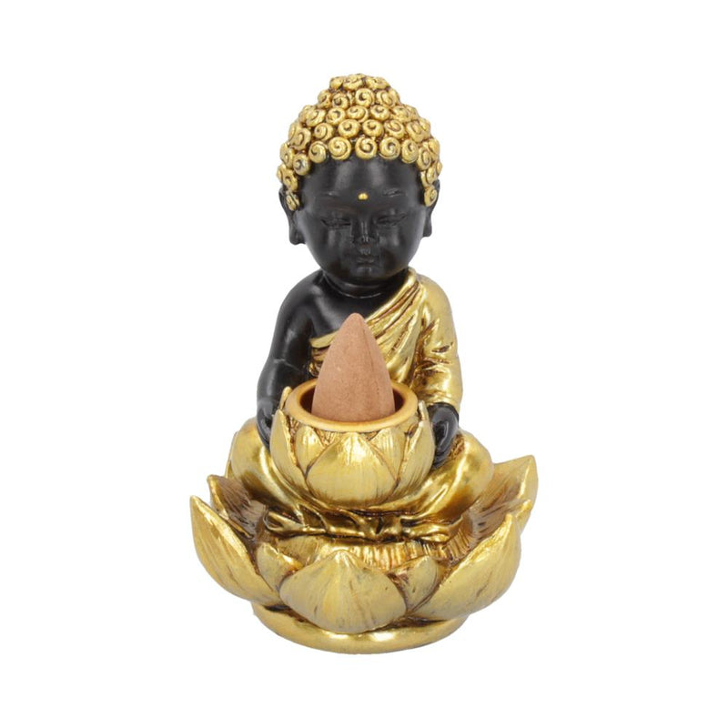 Black Gold Baby Buddha Backflow Incense Burner 103cm 10.3cm