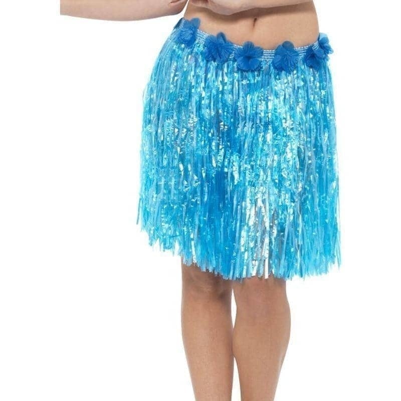 Hawaiian Hula Skirt With Flowers Adult Neon Blue_1 sm-45555