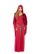 High Priestess Costume Adult Red Dress Attached Belt Hooded Cape 4