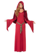 High Priestess Costume Adult Red Dress Attached Belt Hooded Cape 1