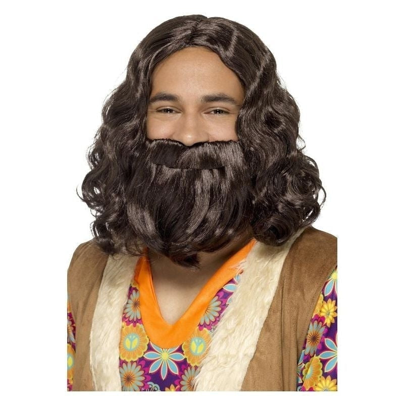 Hippie Jesus Wig & Beard Set Adult Brown_2 