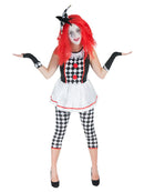 Ladies Clown Jester Costume Dress Gloves Leggings and Headband Harlequin 1