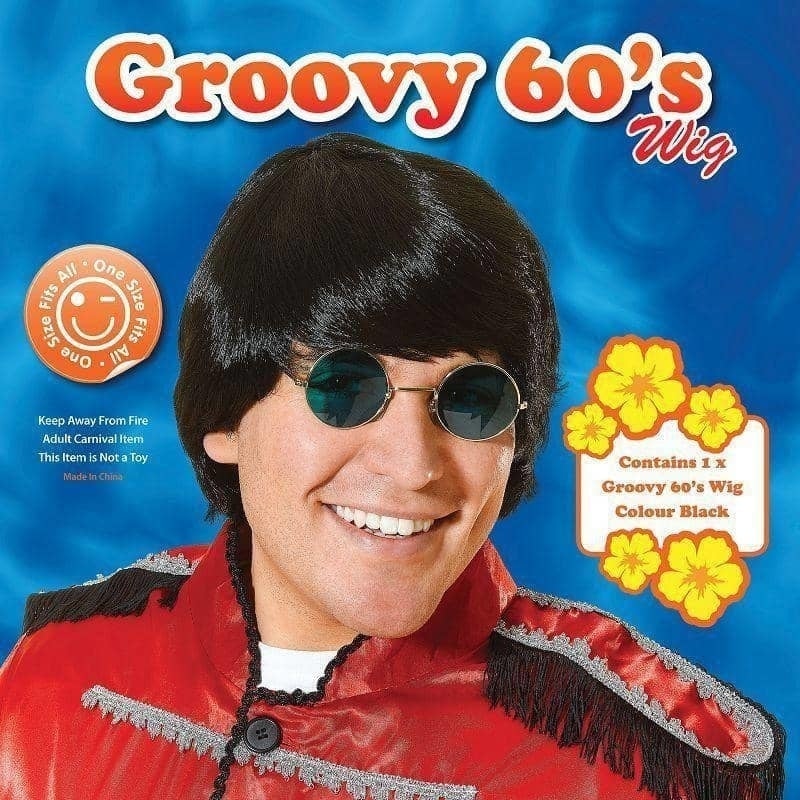 Mens Groovy 60s Wig Black Wigs Male Halloween Costume_2 