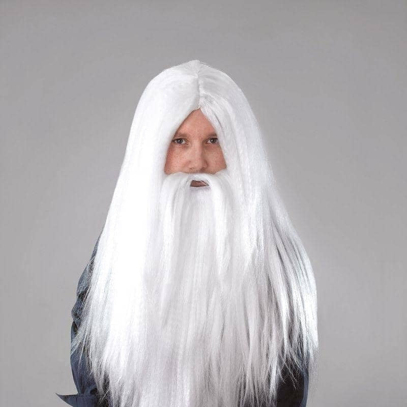 Mens Wizard Wig _ Beard Long White Wigs Male Halloween Costume_1 BW660