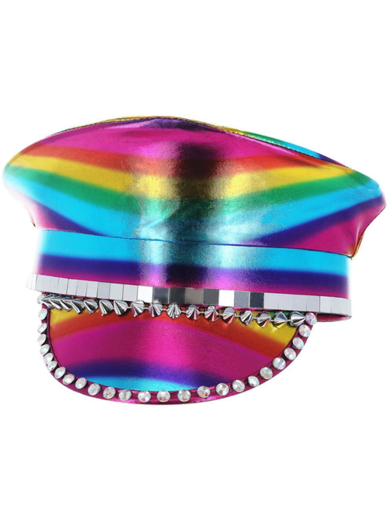 Metallic Studded Rainbow Captains Hat