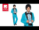 80s Prom King Tuxedo Costume Adult Blue Suit Jacket Mock Shirt and Trousers